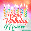 Happy Birthday GIF for Maizee with Birthday Cake and Lit Candles