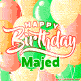 Happy Birthday Image for Majed. Colorful Birthday Balloons GIF Animation.