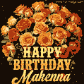 Beautiful bouquet of orange and red roses for Makenna, golden inscription and twinkling stars