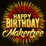 Golden 'Happy Birthday Makenzee' text accompanied by animated rainbow fireworks for a festive animated greeting.