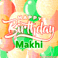 Happy Birthday Image for Makhi. Colorful Birthday Balloons GIF Animation.
