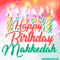 Happy Birthday GIF for Makkedah with Birthday Cake and Lit Candles
