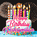 Amazing Animated GIF Image for Maksymilian with Birthday Cake and Fireworks