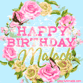 Beautiful Birthday Flowers Card for Malach with Glitter Animated Butterflies