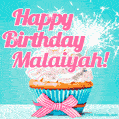 Happy Birthday Malaiyah! Elegang Sparkling Cupcake GIF Image.