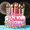 Amazing Animated GIF Image for Malaki with Birthday Cake and Fireworks