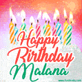 Happy Birthday GIF for Malana with Birthday Cake and Lit Candles