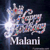 Elegant silver-white metallic letters spelling Malani at the base of a sparkling jeweled crown on a space backdrop.