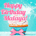 Happy Birthday Malaya! Elegang Sparkling Cupcake GIF Image.
