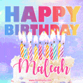 Animated Happy Birthday Cake with Name Maleah and Burning Candles