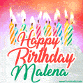 Happy Birthday GIF for Malena with Birthday Cake and Lit Candles