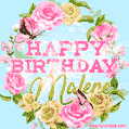 Beautiful Birthday Flowers Card for Malene with Glitter Animated Butterflies