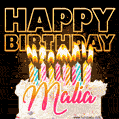 Malia - Animated Happy Birthday Cake GIF Image for WhatsApp
