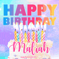 Animated Happy Birthday Cake with Name Maliah and Burning Candles