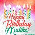 Happy Birthday GIF for Malika with Birthday Cake and Lit Candles