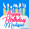 Happy Birthday GIF for Malique with Birthday Cake and Lit Candles