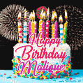 Amazing Animated GIF Image for Malique with Birthday Cake and Fireworks