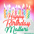 Happy Birthday GIF for Mallori with Birthday Cake and Lit Candles