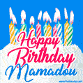 Happy Birthday GIF for Mamadou with Birthday Cake and Lit Candles