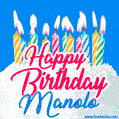 Happy Birthday GIF for Manolo with Birthday Cake and Lit Candles