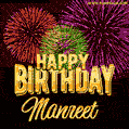 Wishing You A Happy Birthday, Manreet! Best fireworks GIF animated greeting card.