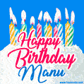 Happy Birthday GIF for Manu with Birthday Cake and Lit Candles