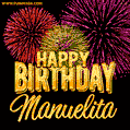 Wishing You A Happy Birthday, Manuelita! Best fireworks GIF animated greeting card.