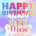 Animated Happy Birthday Cake with Name Mara and Burning Candles
