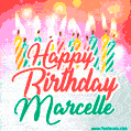 Happy Birthday GIF for Marcelle with Birthday Cake and Lit Candles