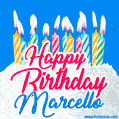 Happy Birthday GIF for Marcello with Birthday Cake and Lit Candles