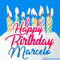 Happy Birthday GIF for Marcelo with Birthday Cake and Lit Candles