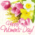 Happy Women's Day! Beautiful tulips, narcissus, mimosa