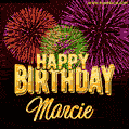 Wishing You A Happy Birthday, Marcie! Best fireworks GIF animated greeting card.