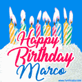 Happy Birthday GIF for Marco with Birthday Cake and Lit Candles