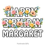 Seamlessly looping floral birthday e-card with bold text for Margaret