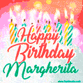 Happy Birthday GIF for Margherita with Birthday Cake and Lit Candles