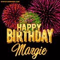 Wishing You A Happy Birthday, Margie! Best fireworks GIF animated greeting card.
