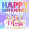 Animated Happy Birthday Cake with Name Maria and Burning Candles