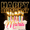 Maria - Animated Happy Birthday Cake GIF Image for WhatsApp
