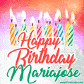 Happy Birthday GIF for Mariajose with Birthday Cake and Lit Candles