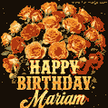 Beautiful bouquet of orange and red roses for Mariam, golden inscription and twinkling stars