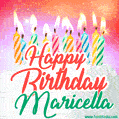 Happy Birthday GIF for Maricella with Birthday Cake and Lit Candles