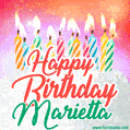 Happy Birthday GIF for Marietta with Birthday Cake and Lit Candles