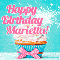 Happy Birthday Marietta! Elegang Sparkling Cupcake GIF Image.