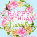 Beautiful Birthday Flowers Card for Marietta with Animated Butterflies