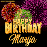 A golden 'Happy Birthday Marija' message with vibrant fireworks in the background, creating a festive and celebratory vibe in this animated name GIF.