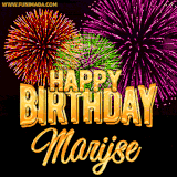 A golden 'Happy Birthday Marijse' message with vibrant fireworks in the background, creating a festive and celebratory vibe in this animated name GIF.