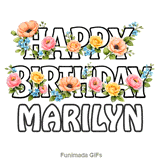 Happy Birthday Marilyn animated GIF with delicate forget-me-nots moving in the breeze
