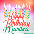 Happy Birthday GIF for Maritza with Birthday Cake and Lit Candles