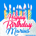 Happy Birthday GIF for Marius with Birthday Cake and Lit Candles